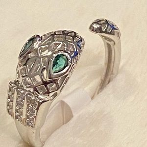 Silver and cubic zirconia snake ring